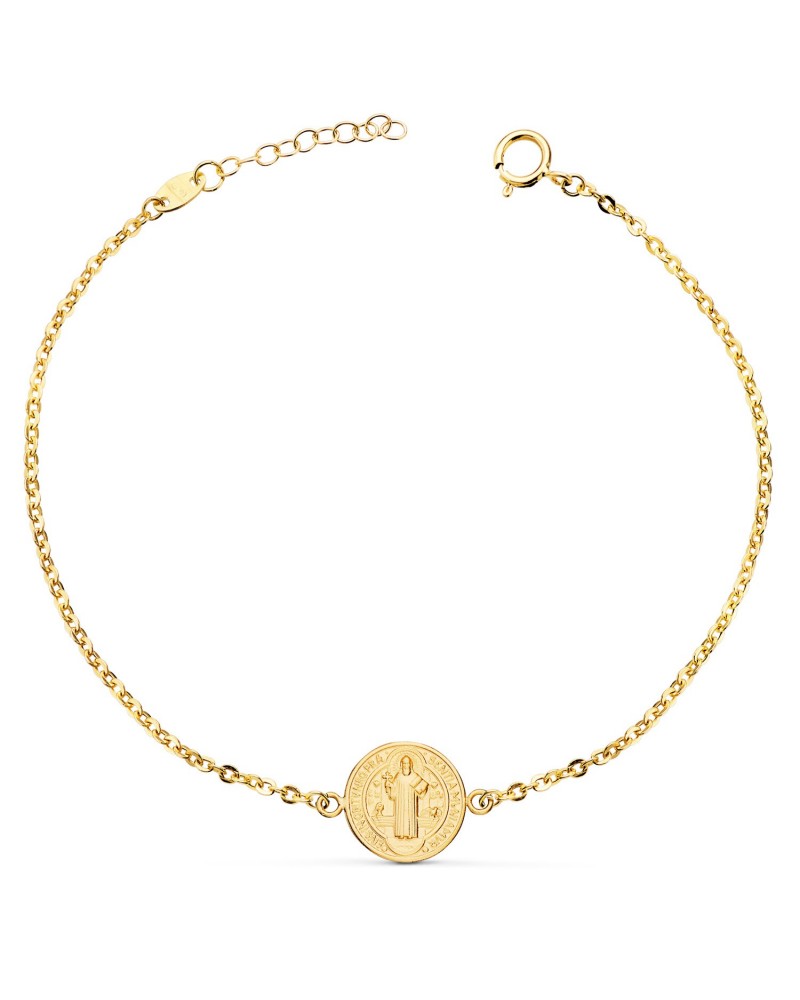 Pulsera oro 18k medalla San Benito 12 mm
