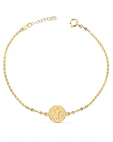 Pulsera oro 18k medalla San Benito 12 mm