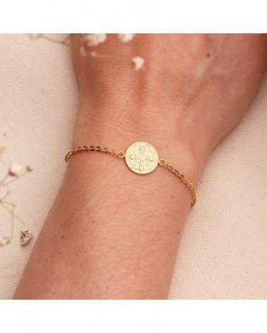 Pulsera oro 18k medalla San Benito 12 mm
