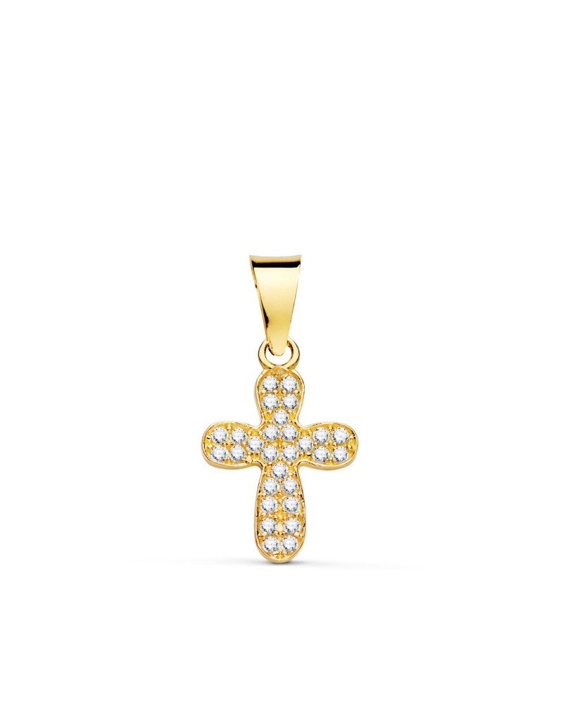 Cruz oro amarillo 18k circonitas blancas 14x9mm
