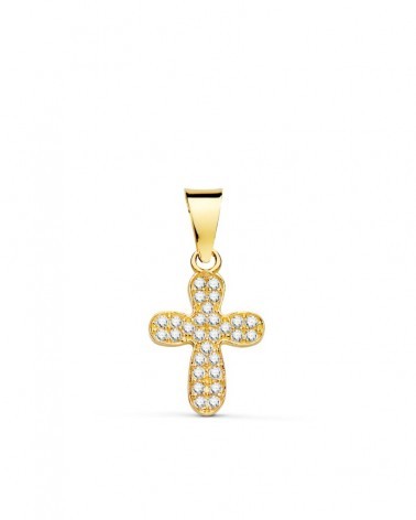 Cruz oro amarillo 18k circonitas blancas 14x9mm