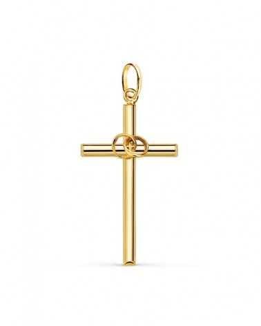 Cruz oro 18k amarillo hueca con alianzas 27,5x14,5mm
