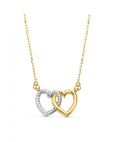 Gargantilla oro 18k bicolor dos corazones entrelazados