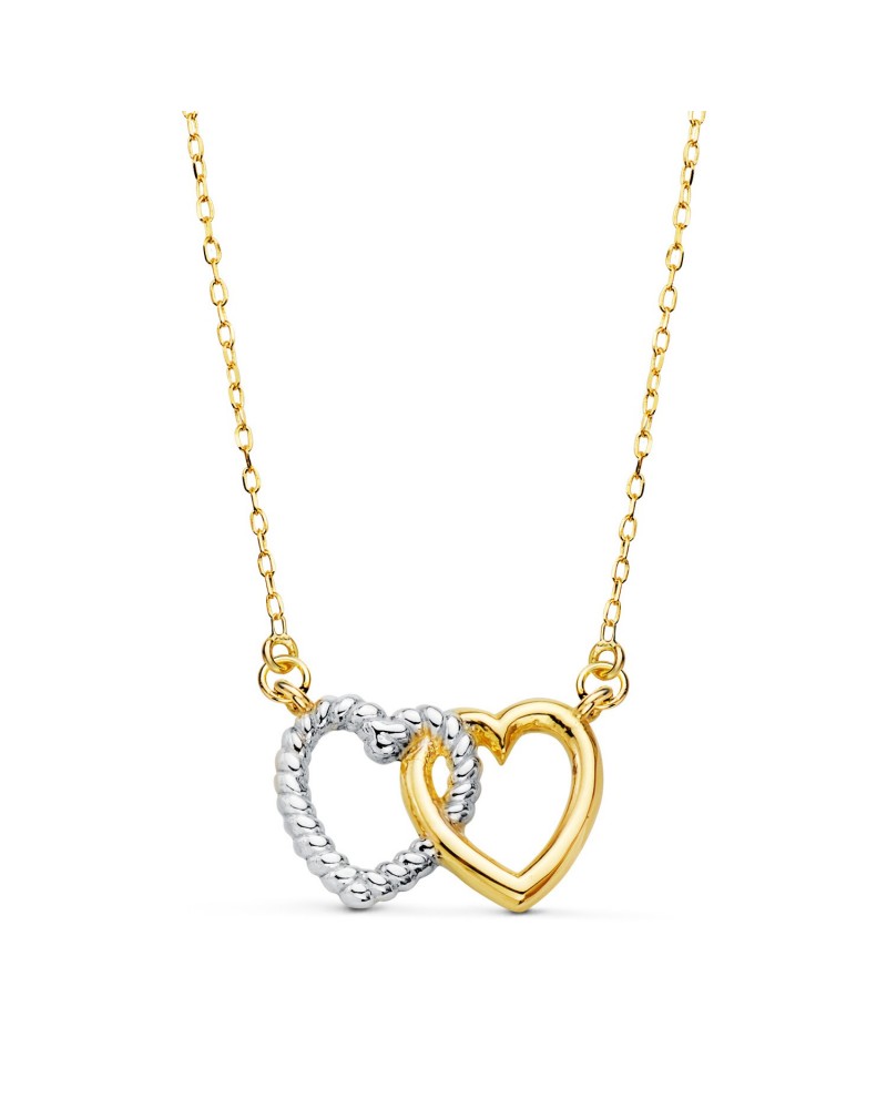 Gargantilla oro 18k bicolor dos corazones entrelazados