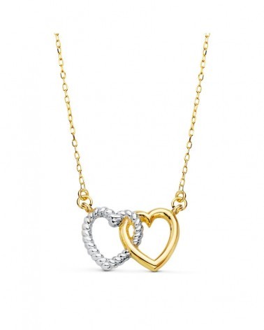 Gargantilla oro 18k bicolor dos corazones entrelazados