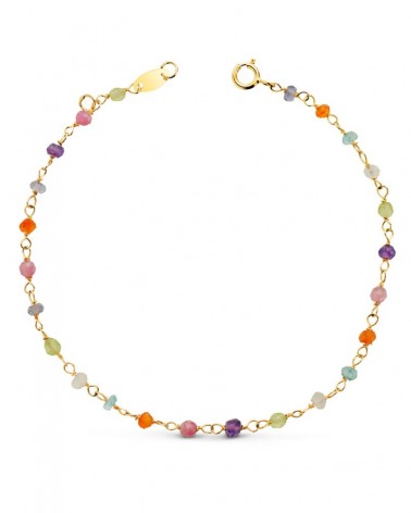 Pulsera oro 18k bolas multicolor 18,5cm