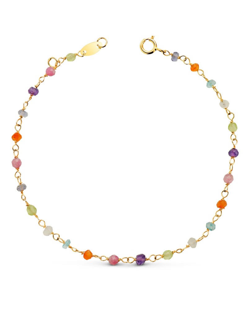 Pulsera oro 18k bolas multicolor 18,5cm