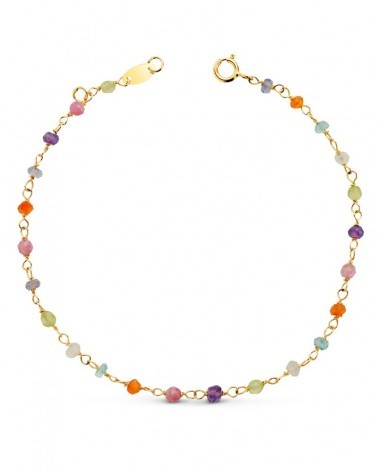 Pulsera oro 18k bolas multicolor 18,5cm