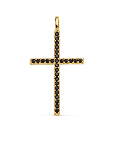 Cruz oro 18k amarillo circonitas negras 37x19mm