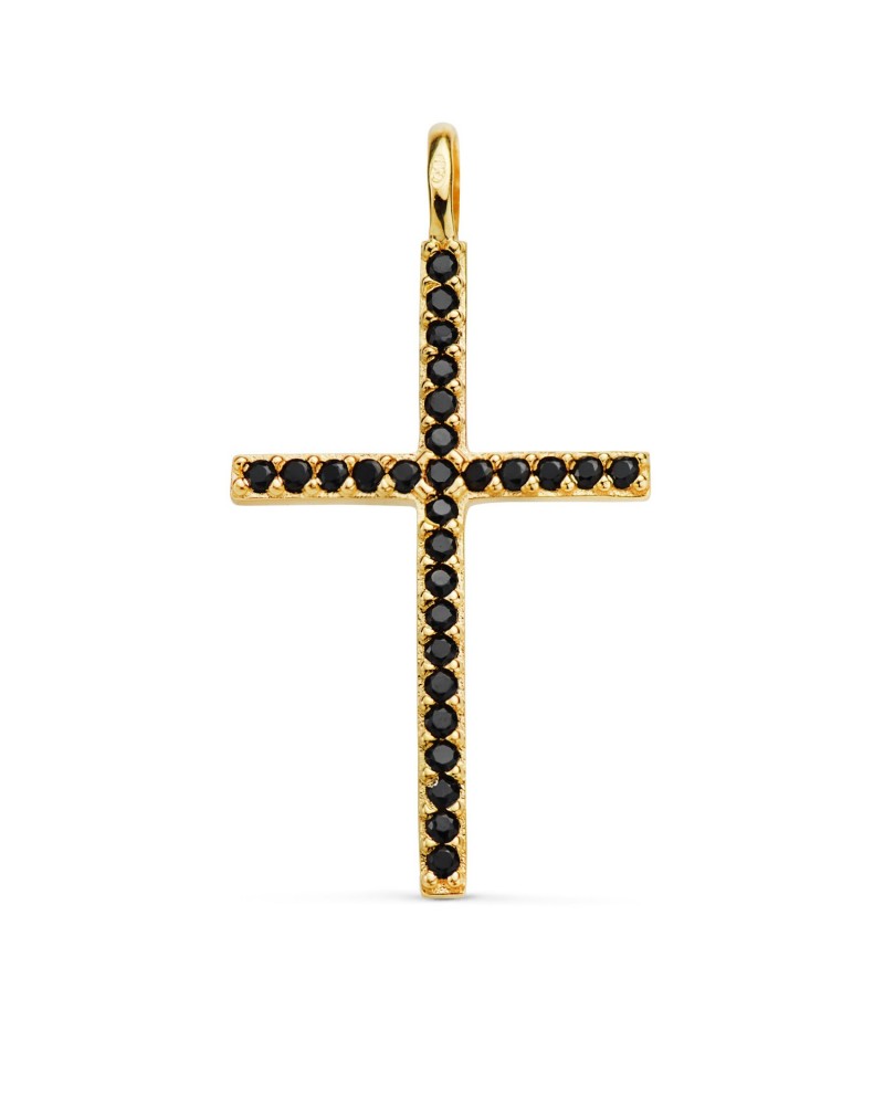 Cruz oro 18k amarillo circonitas negras 37x19mm