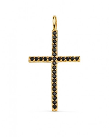 Cruz oro 18k amarillo circonitas negras 37x19mm