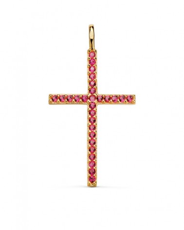 Cruz oro 18k circonitas rojas 37x19mm