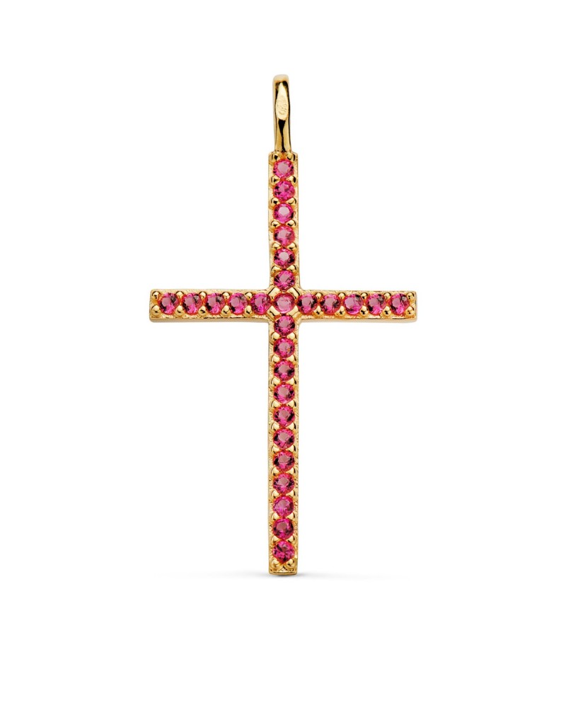 Cruz oro 18k circonitas rojas 37x19mm