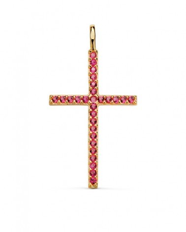 Cruz oro 18k circonitas rojas 37x19mm