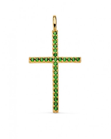 Cruz oro 18k circonitas verdes 37x19mm