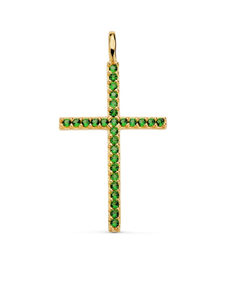Cruz oro 18k circonitas verdes 37x19mm