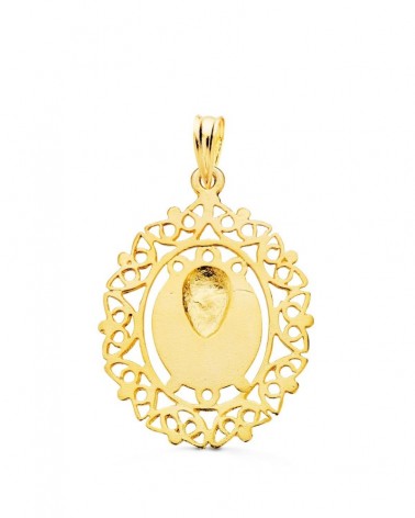 Medalla oro 18k Virgen de la Macarena cerco filigrana 28x21mm