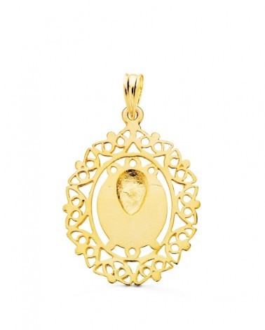 Medalla oro 18k Virgen de la Macarena cerco filigrana 28x21mm