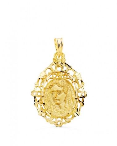 Medalla oro 18k Virgen de la Macarena filigrana 27x20mm