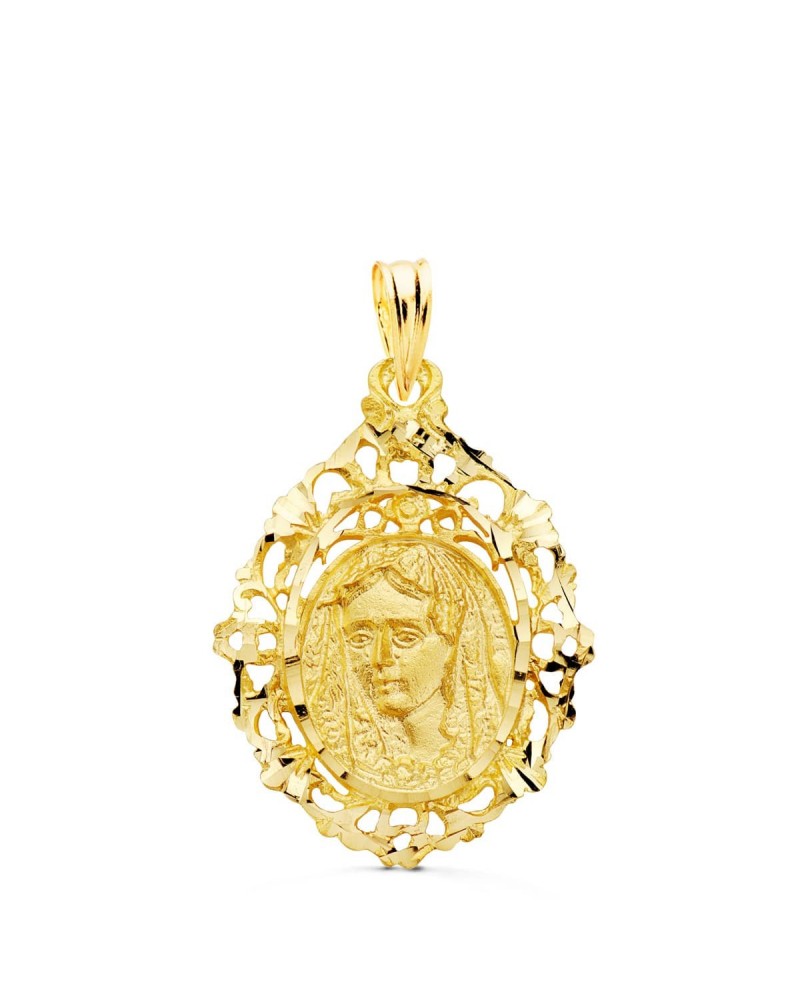 Medalla oro 18k Virgen de la Macarena filigrana 27x20mm
