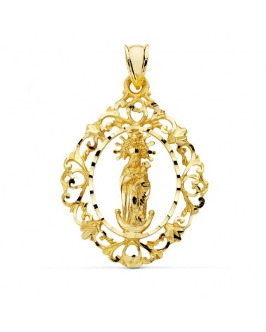 Medalla oro 18k Virgen de Almudena cerco calado 37x27mm