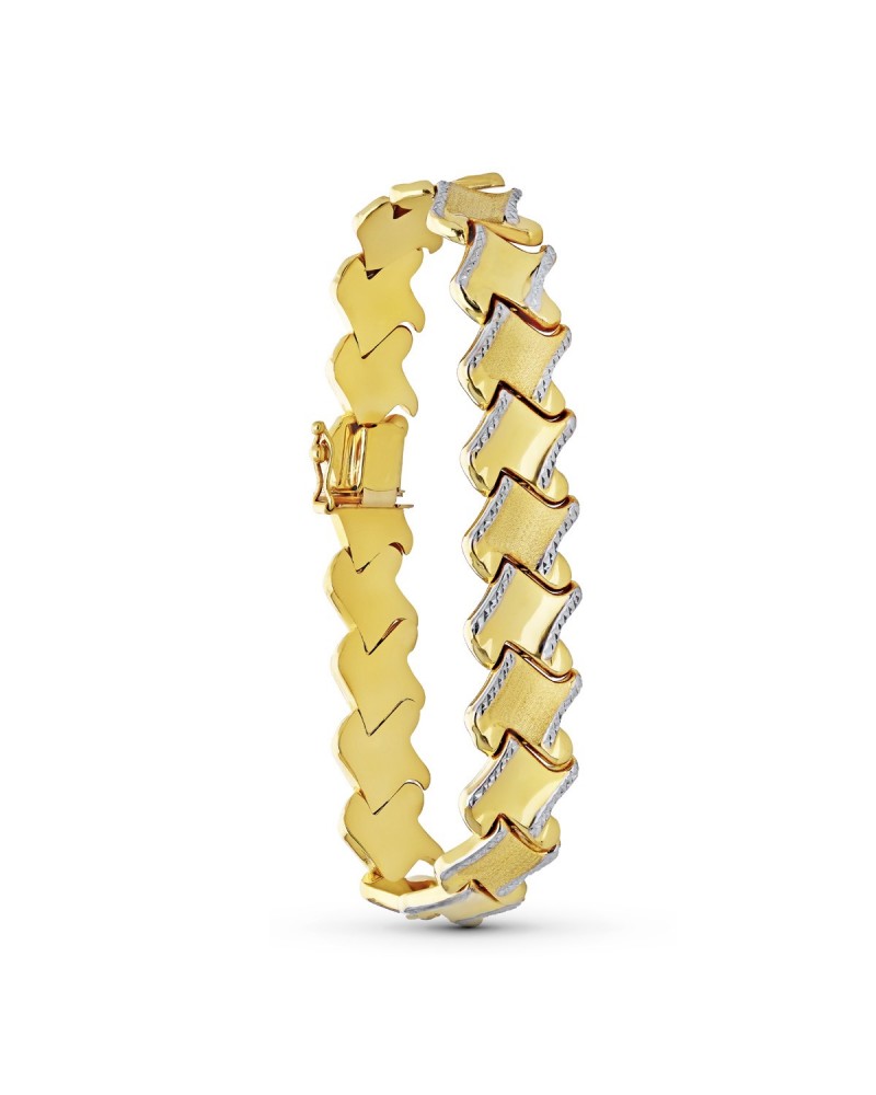 Pulsera oro 18k bicolor eslabones geométricos