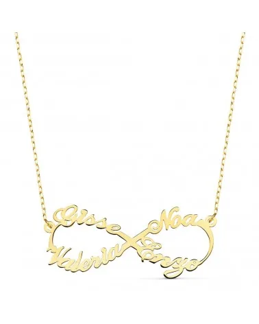 Gargantilla oro 18k infinito personalizado 4 nombres 35mm
