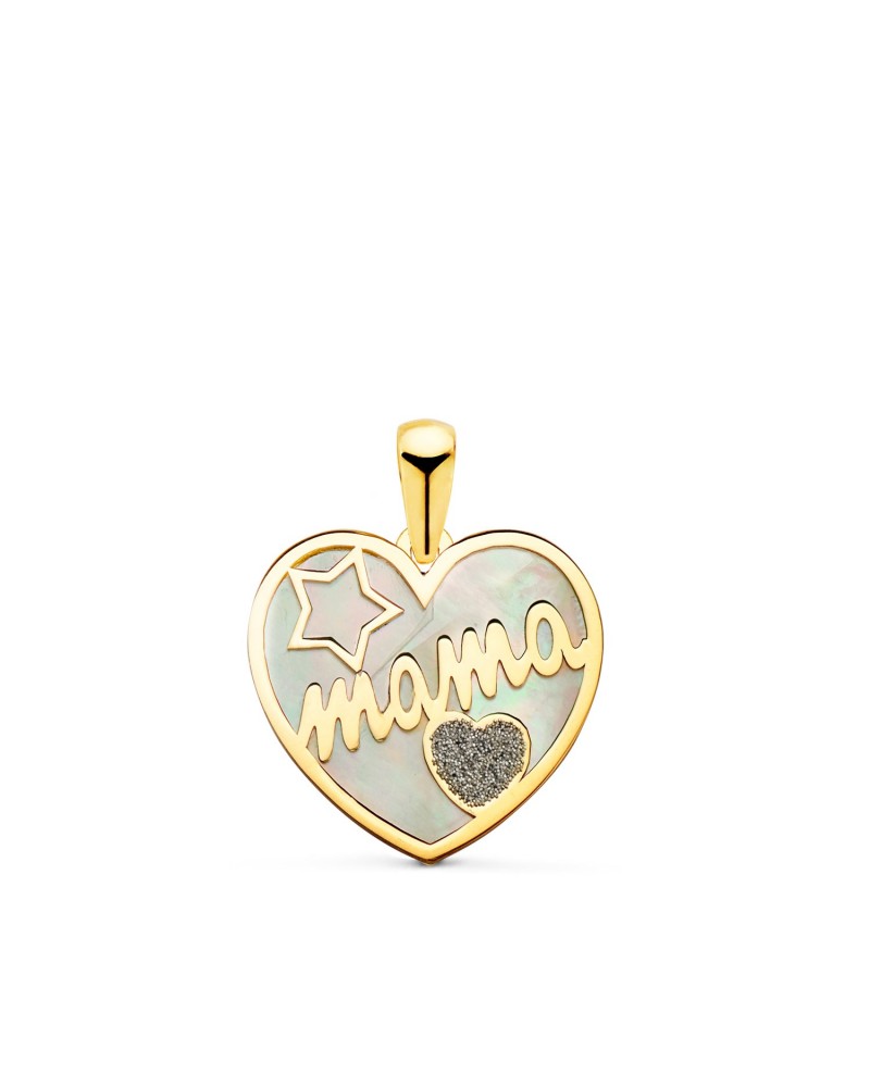 Colgante oro 18k corazón mamá nácar diamante 16x14mm