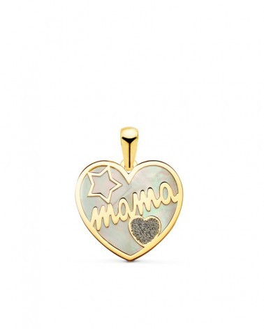 Colgante oro 18k corazón mamá nácar diamante 16x14mm