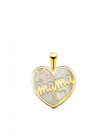Colgante oro 18k corazón nácar Mamá 16x14 mm