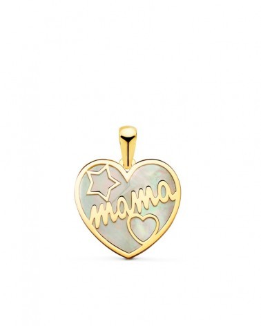 Colgante oro 18k corazón nácar Mamá 16x14 mm