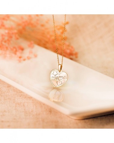 Colgante oro 18k corazón nácar Mamá 16x14 mm