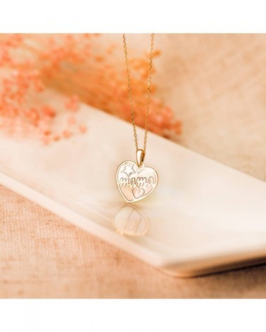 Colgante oro 18k corazón nácar Mamá 16x14 mm