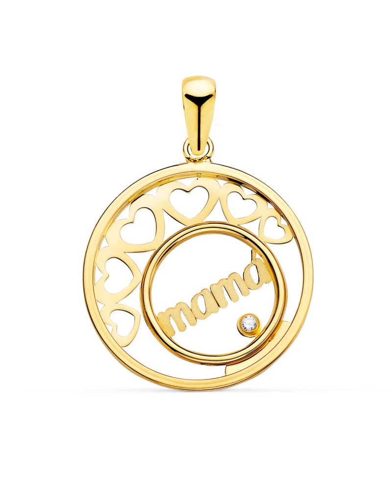 Colgante oro 18k mamá corazones circonita 20mm
