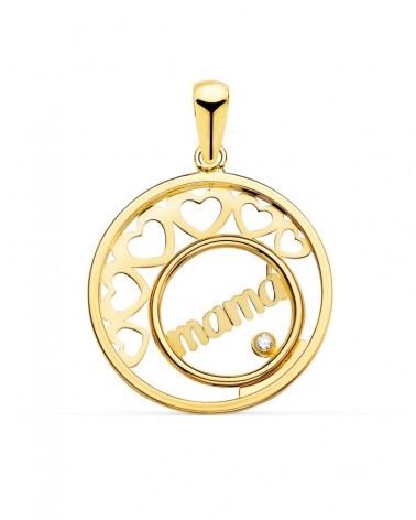 Colgante oro 18k mamá corazones circonita 20mm