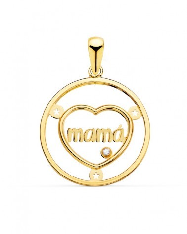 Colgante oro 18k mama corazón circonita 20mm