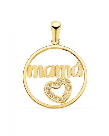 Colgante oro 18k mamá circonitas corazón 20mm