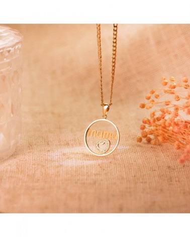Colgante oro 18k mamá circonitas corazón 20mm