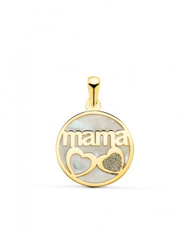 Colgante oro 18k mama nácar polvo diamante 16mm
