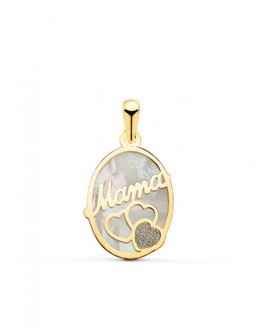 Colgante oro 18k nácar Mamá corazón diamante 17x13mm