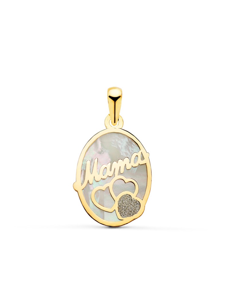 Colgante oro 18k nácar Mamá corazón diamante 17x13mm