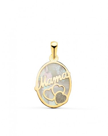Colgante oro 18k nácar Mamá corazón diamante 17x13mm
