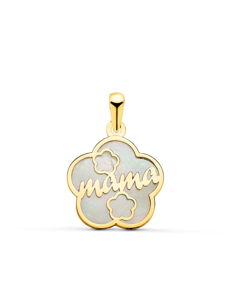 Colgante oro 18k nácar mama flor 15x15mm