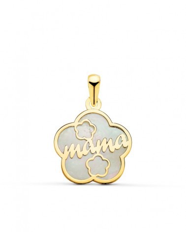 Colgante oro 18k nácar mama flor 15x15mm