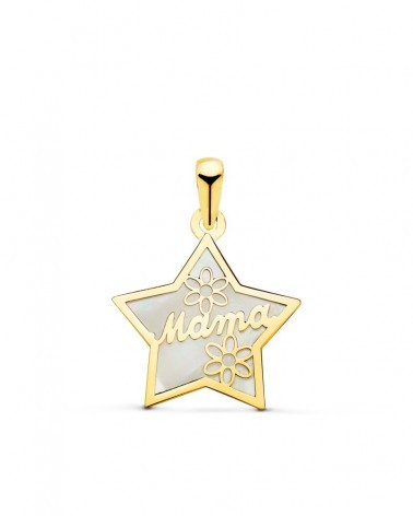 Colgante oro 18k estrella nácar Mamá flores 16x15mm