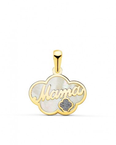 Colgante oro 18k nácar forma nube Mamá 17x13 mm