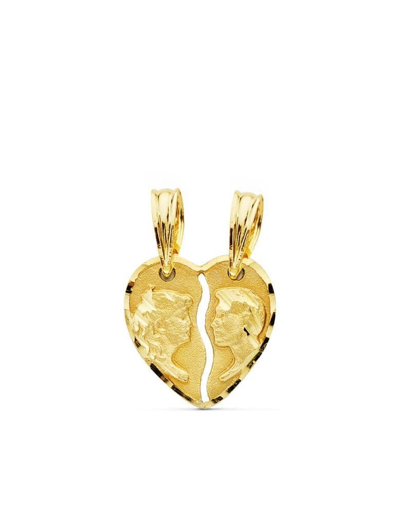 Colgante oro 18k corazón pareja compartir 13x13 mm