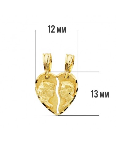 Colgante oro 18k corazón pareja compartir 13x13 mm