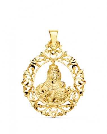 Medalla oro 18k Virgen del Carmen orla filigrana 37x30mm