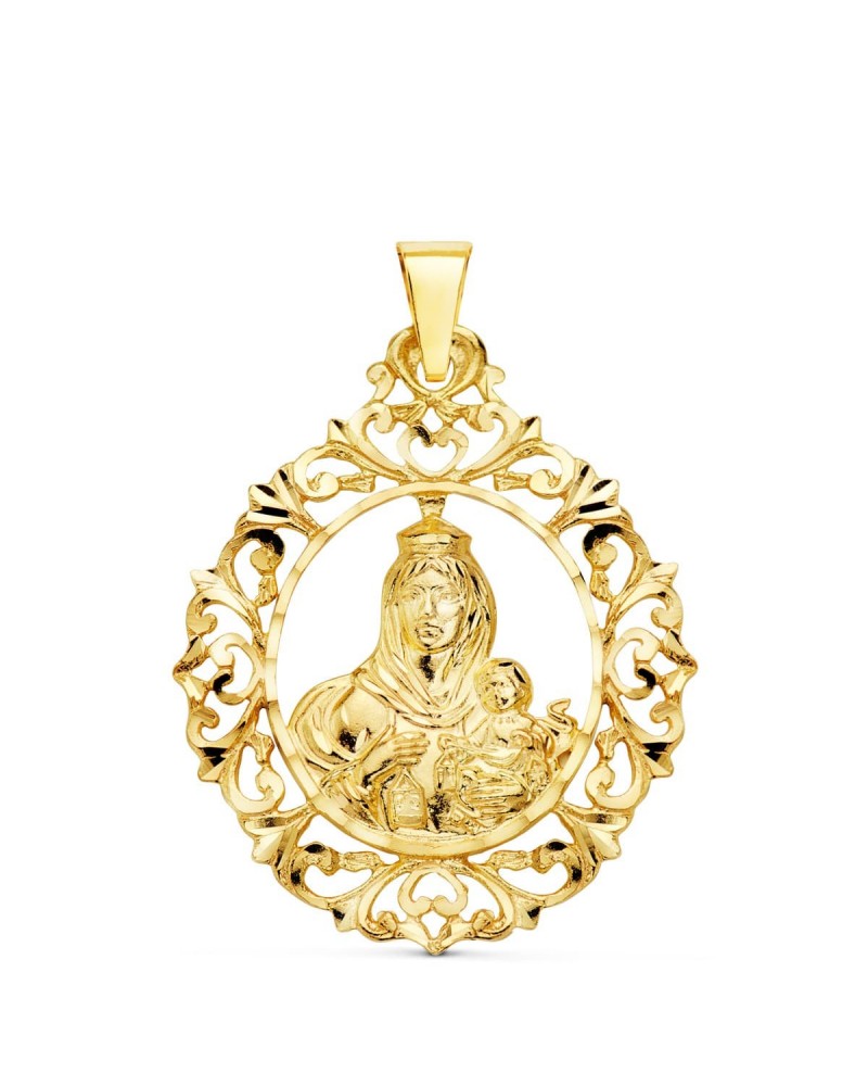 Medalla oro 18k Virgen del Carmen orla filigrana 37x30mm